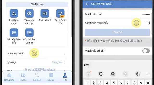 đổi mật khẩu viva88